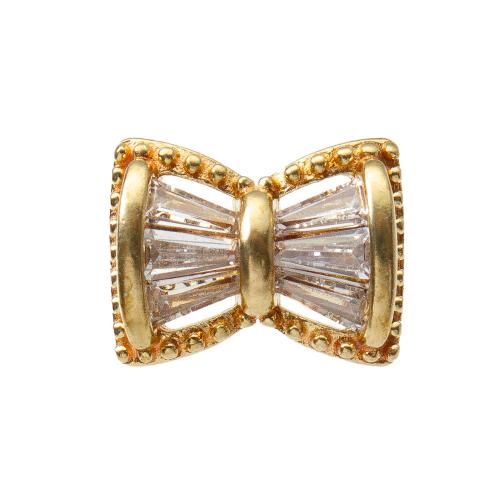 Rhinestone Brass Beads, Bowknot, plated, DIY & with rhinestone, golden, nickel, lead & cadmium free, 11.63x7.05x9mm, Sold By PC