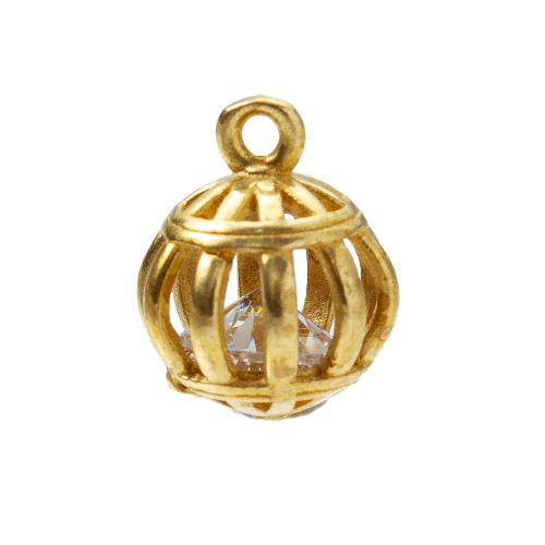 Rhinestone Brass Pendants, Lantern, plated, DIY & with rhinestone, golden, nickel, lead & cadmium free, 9.80x9.80x12.20mm, Sold By PC