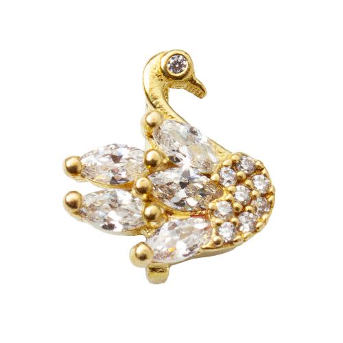 Rhinestone Brass Pendants, Swan, plated, DIY & with rhinestone & double-hole, golden, nickel, lead & cadmium free, 10.30x5.85x10.85mm, Sold By PC