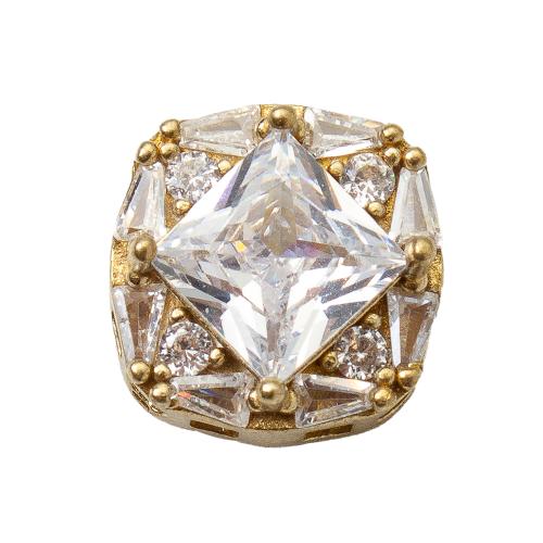 Rhinestone Brass Beads, plated, DIY & with rhinestone, golden, nickel, lead & cadmium free, 12.50x6.95x12.50mm, Inner Diameter:Approx 1.2mm, Sold By PC