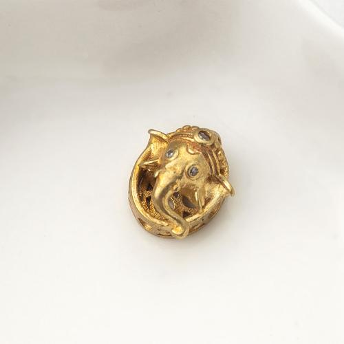 Rhinestone Brass Beads, Elephant, plated, DIY & with rhinestone, golden, nickel, lead & cadmium free, 11.20x7.70x12mm, Inner Diameter:Approx 1.2mm, Sold By PC