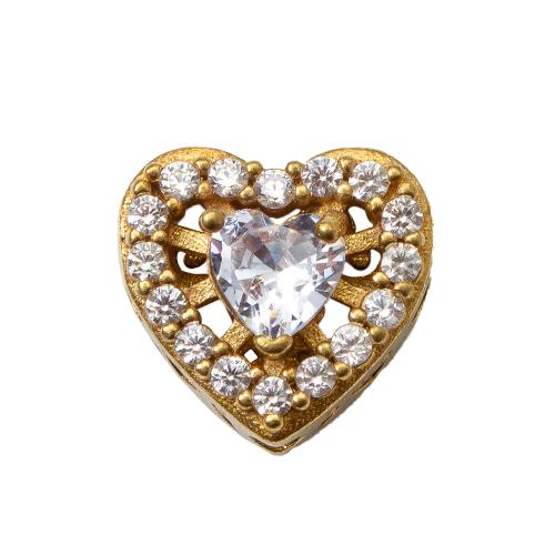 Rhinestone Brass Beads, Heart, plated, DIY & with rhinestone, golden, nickel, lead & cadmium free, 12.10x6.95x11.37mm, Inner Diameter:Approx 1.2mm, Sold By PC