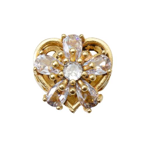 Rhinestone Brass Beads, Heart, plated, DIY & with rhinestone, golden, nickel, lead & cadmium free, 12.90x7.30x12.30mm, Inner Diameter:Approx 1.2mm, Sold By PC