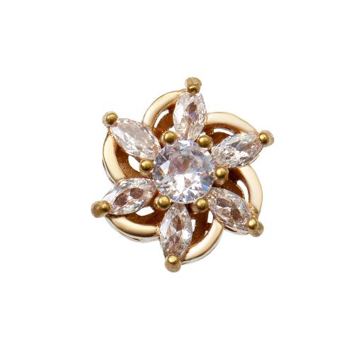 Rhinestone Brass Beads, Flower, plated, DIY & with rhinestone, golden, nickel, lead & cadmium free, 10.95x7.30x12.30mm, Inner Diameter:Approx 1.2mm, Sold By PC