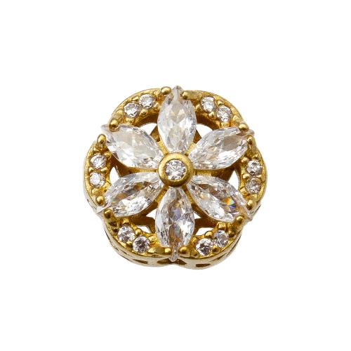 Rhinestone Brass Beads, Flower, plated, DIY & with rhinestone, golden, nickel, lead & cadmium free, 11.80x5.80x11.30mm, Inner Diameter:Approx 1.2mm, Sold By PC