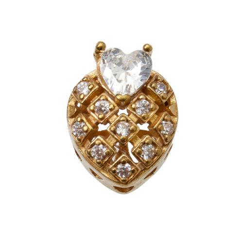 Rhinestone Brass Beads, Heart, plated, DIY & with rhinestone, golden, nickel, lead & cadmium free, 10.80x7.50x13.70mm, Inner Diameter:Approx 1.2mm, Sold By PC