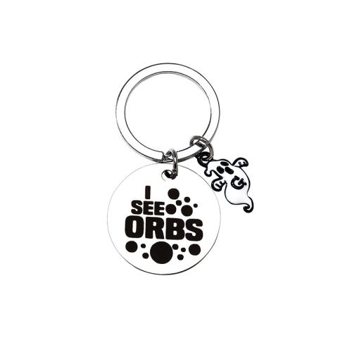 304 Stainless Steel Key Clasp, Flat Round, Halloween Design & Unisex & different styles for choice & with letter pattern, original color, 60x30mm, Sold By PC