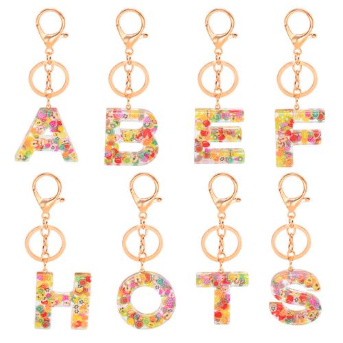 Harz Karabiner mit Schlüsselringen, mit Zinklegierung, Alphabet-Buchstabe, Epoxidharzklebstoff, unisex & verschiedene Stile für Wahl, verkauft von PC