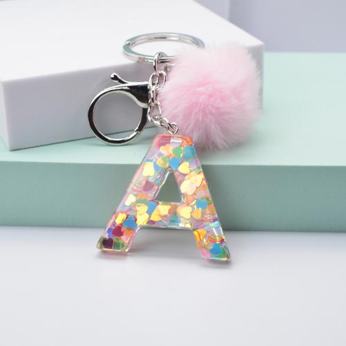 Resin Key Clasp, with Plush & Tibetan Style, Alphabet Letter, epoxy gel, Unisex & different styles for choice, 100mm, Sold By PC