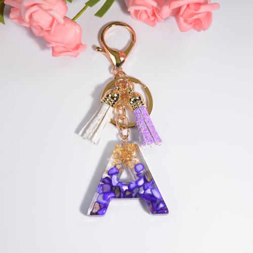 Harz Karabiner mit Schlüsselringen, mit Zinklegierung, Alphabet-Buchstabe, Epoxidharzklebstoff, unisex & verschiedene Stile für Wahl, violett, verkauft von PC