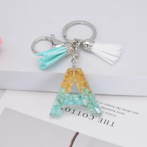 Resin Key Clasp, with Tibetan Style, Alphabet Letter, epoxy gel, Unisex & different styles for choice, green, Sold By PC