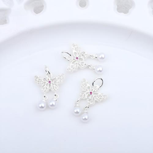 Brass Jewelry Pendants, with Plastic Pearl, Butterfly, DIY, 10PCs/Bag, Sold By Bag