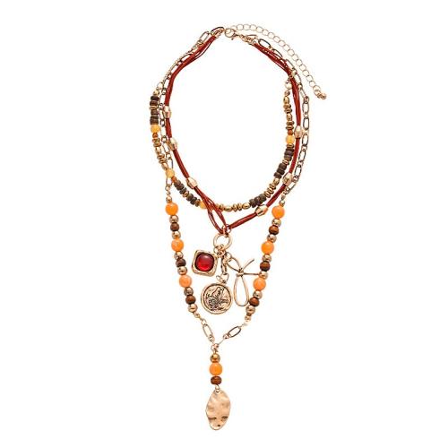 Multi Layer Necklace, Tibetan Style, with Polyester Cord & Wood & Acrylic, handmade, three layers & fashion jewelry & for woman, more colors for choice, Sold By PC