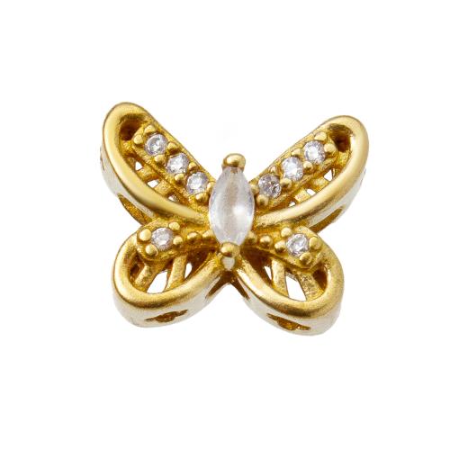 Strass Messing Perlen, Schmetterling, plattiert, DIY & mit Strass, goldfarben, frei von Nickel, Blei & Kadmium, 12.10x5.40x9.75mm, Innendurchmesser:ca. 1.2mm, verkauft von PC