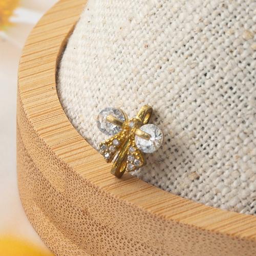 Brass Jewelry Connector, Bowknot, plated, DIY & with rhinestone & 1/1 loop, golden, nickel, lead & cadmium free, 9.86x6.20x11.20mm, Sold By PC
