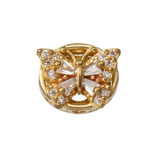 Rhinestone Brass Beads, Butterfly, plated, DIY & with rhinestone, golden, nickel, lead & cadmium free, 11.70x6.20x9.50mm, Inner Diameter:Approx 1.2mm, Sold By PC