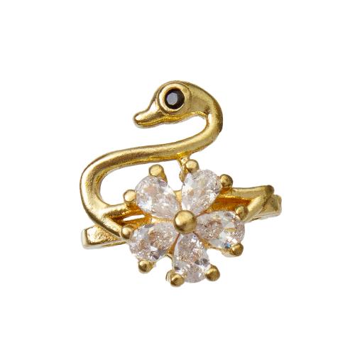 Rhinestone Brass Pendants, Swan, plated, DIY & with rhinestone & double-hole, golden, nickel, lead & cadmium free, 11.30x6.30x11.60mm, Sold By PC