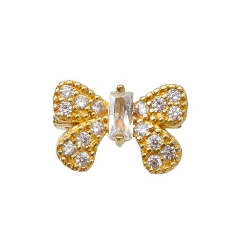 Rhinestone Brass Pendants, Bowknot, plated, DIY & with rhinestone & double-hole, golden, nickel, lead & cadmium free, 11.40x4.90x7.70mm, Sold By PC