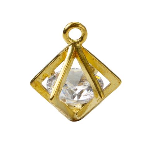 Rhinestone Brass Pendants, plated, DIY & with rhinestone, golden, nickel, lead & cadmium free, 12.88x11.36x15mm, Sold By PC
