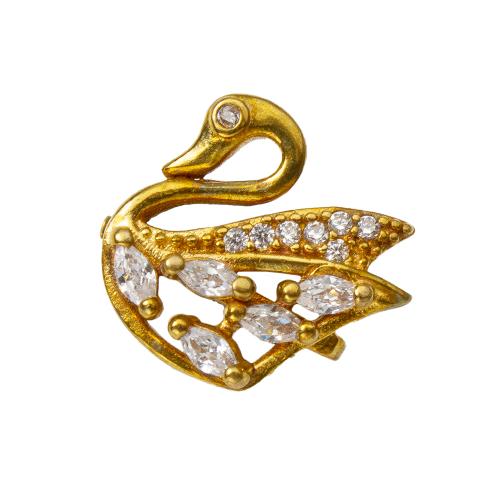 Rhinestone Brass Pendants, Swan, plated, DIY & with rhinestone & double-hole, golden, nickel, lead & cadmium free, 12.60x6.40x11.37mm, Sold By PC