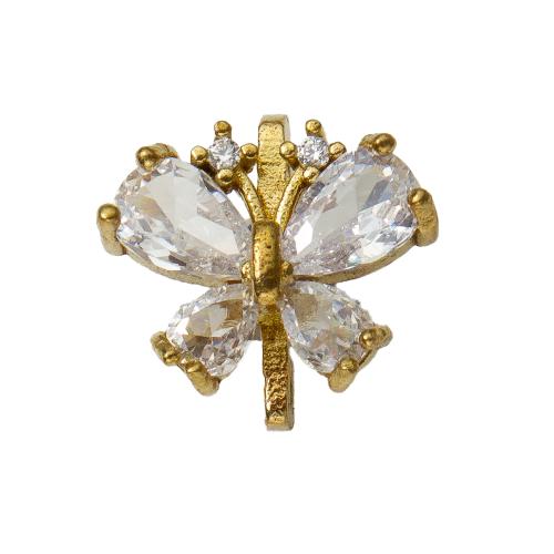 Brass Jewelry Connector, Butterfly, plated, DIY & with rhinestone & 1/1 loop, golden, nickel, lead & cadmium free, 12.40x6.88x12.10mm, Sold By PC