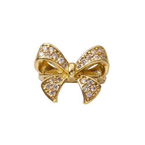 Colgantes de latón de imitación de diamante, metal, Lazo, chapado, Bricolaje & con diamantes de imitación & perforado doble, dorado, libre de níquel, plomo & cadmio, 12.36x6.70x9.80mm, diámetro interior:aproximado 1.2mm, Vendido por UD