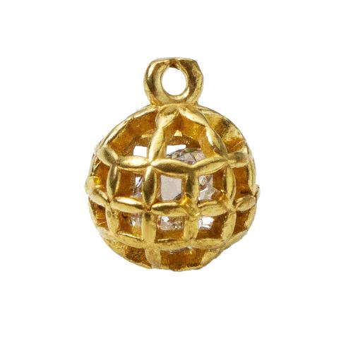 Rhinestone Brass Pendants, Round, plated, DIY & with rhinestone, golden, nickel, lead & cadmium free, 9.50x9.30x11.70mm, Sold By PC