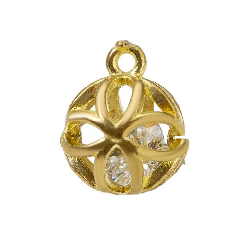 Rhinestone Brass Pendants, Round, plated, DIY & with rhinestone, golden, nickel, lead & cadmium free, 10.56x9.80x12.70mm, Sold By PC