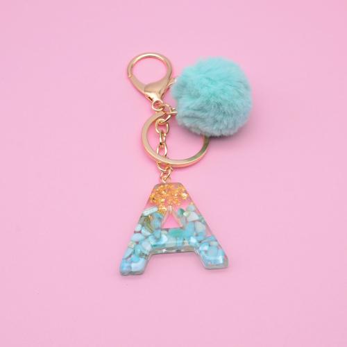 Bag Purse Charms Keyrings Keychains, Resin, with Plush & Tibetan Style, Alphabet Letter, epoxy gel, different styles for choice & for woman, turquoise blue, 115mm, Sold By PC