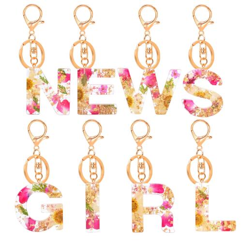 Schlüsselanhänger, Harz, mit Getrocknete Blumen & Zinklegierung, Alphabet-Buchstabe, Epoxidharzklebstoff, verschiedene Stile für Wahl & für Frau, verkauft von PC