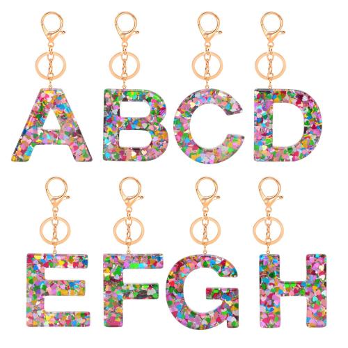 Bag Purse Charms Keyrings Keychains, Resin, with Sequins & Tibetan Style, Alphabet Letter, epoxy gel, Unisex & different styles for choice, 115mm, Sold By PC