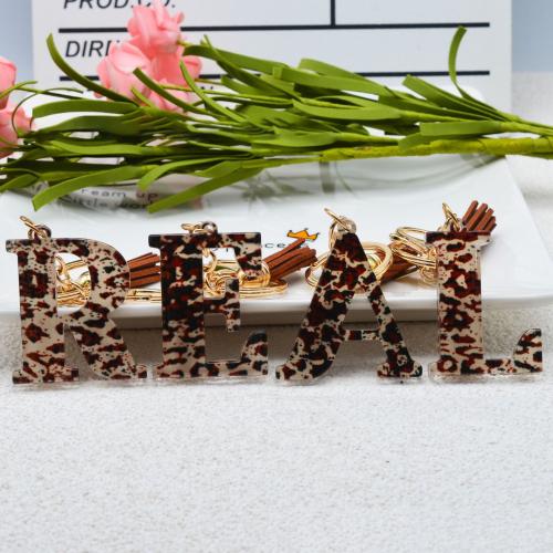 Bag Purse Charms Keyrings Keychains, Acrylic, with Tibetan Style, Alphabet Letter, epoxy gel, Unisex & different styles for choice, coffee color, 119x59mm, Sold By PC