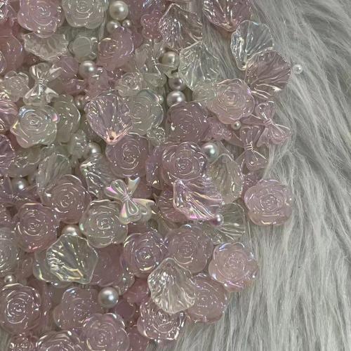 Resin Jewelry Beads, Flower, mixed pattern & DIY & different size for choice, pink, pendant length 20-30mm, Sold By PC