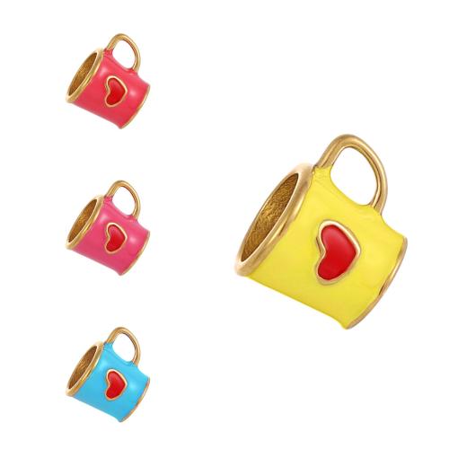 Stainless Steel Pendants, 304 Stainless Steel, Cup, gold color plated, DIY & enamel, more colors for choice, Sold By PC