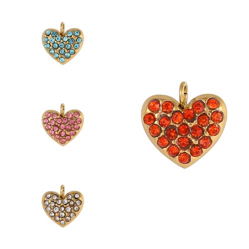 Stainless Steel Heart Pendants, 304 Stainless Steel, gold color plated, DIY & with rhinestone, more colors for choice, Sold By PC