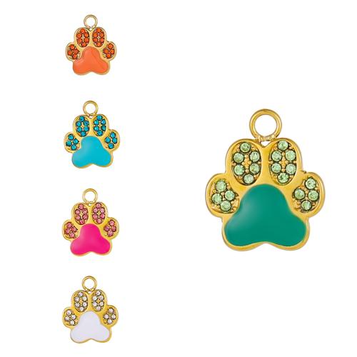 Stainless Steel Pendants, 304 Stainless Steel, Claw, gold color plated, fashion jewelry & enamel & with rhinestone, more colors for choice, Sold By PC