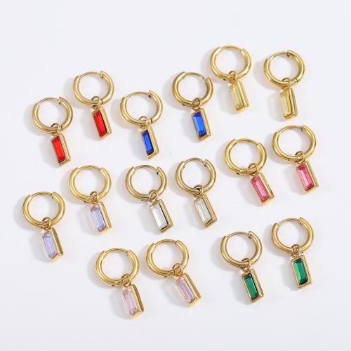 Stainless Steel Drop Earring, 304 Stainless Steel, gold color plated, fashion jewelry & micro pave cubic zirconia, more colors for choice, Sold By Pair