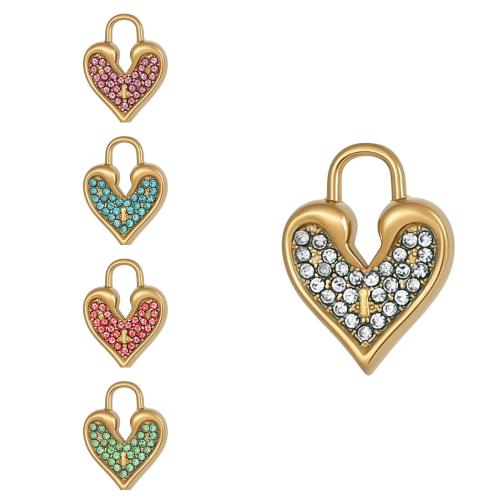 Stainless Steel Heart Pendants, 304 Stainless Steel, gold color plated, DIY & with rhinestone, more colors for choice, Sold By PC