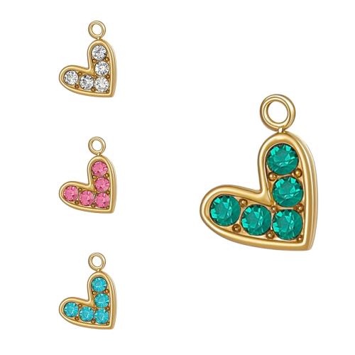 Stainless Steel Heart Pendants, 304 Stainless Steel, gold color plated, DIY & with rhinestone, more colors for choice, Sold By PC