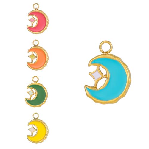 Stainless Steel Pendants, 304 Stainless Steel, Moon, gold color plated, DIY & enamel, more colors for choice, Sold By PC