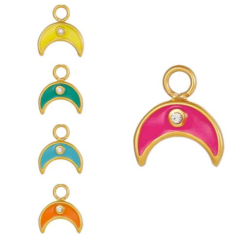 Stainless Steel Pendants, 304 Stainless Steel, Moon, gold color plated, DIY & enamel & with rhinestone, more colors for choice, Sold By PC