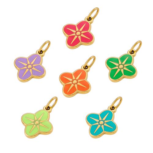 Stainless Steel Flower Pendant, 304 Stainless Steel, gold color plated, DIY & enamel, more colors for choice, Sold By PC