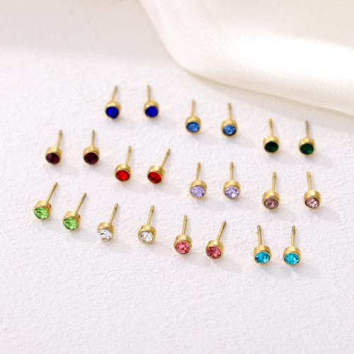 Pendientes de Acero Inoxidable, acero inoxidable 304, chapado en color dorado, Joyería & micro arcilla de zirconia cúbica, más colores para la opción, Vendido por Par