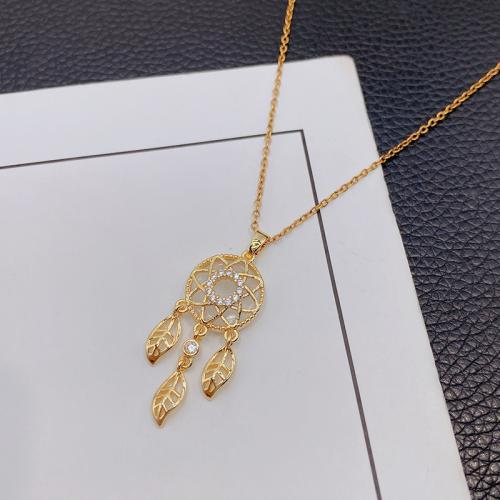 Brass Necklace, with Resin, plated, fashion jewelry & for woman & with rhinestone, golden, Sold By PC
