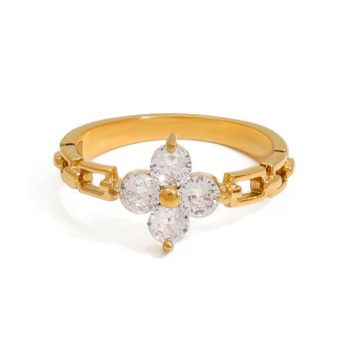 Zirkonia Edelstahl-Finger- Ring, 304 Edelstahl, plattiert, verschiedene Größen vorhanden & verschiedene Stile für Wahl & Micro pave Zirkonia & für Frau & hohl, goldfarben, Länge:ca. 16 cm, verkauft von PC