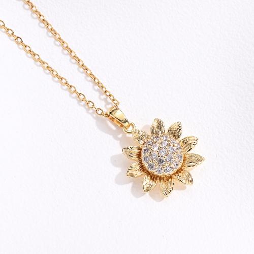 Brass Necklace, plated, rotatable & different styles for choice & micro pave cubic zirconia & for woman, golden, Length:Approx 41-50 cm, Sold By PC