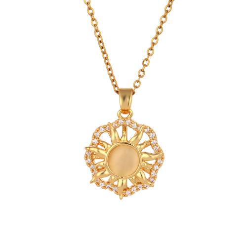 Brass Necklace, plated, rotatable & micro pave cubic zirconia & for woman & hollow, golden, Sold By PC