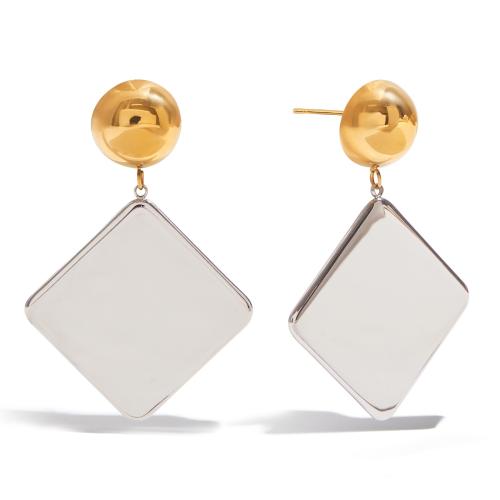 Stainless Steel Drop Earring, 304 Stainless Steel, Square, plated, fashion jewelry & for woman & two tone, Sold By Pair