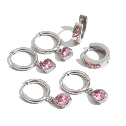 Stainless Steel Drop Earring, 304 Stainless Steel, with Cubic Zirconia, plated, fashion jewelry & different styles for choice & for woman, original color, Sold By Pair