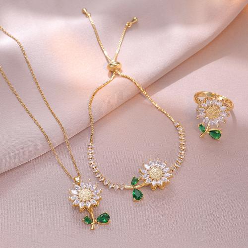 Brass Jewelry Set, plated, rotatable & different styles for choice & micro pave cubic zirconia & for woman, golden, Sold By PC